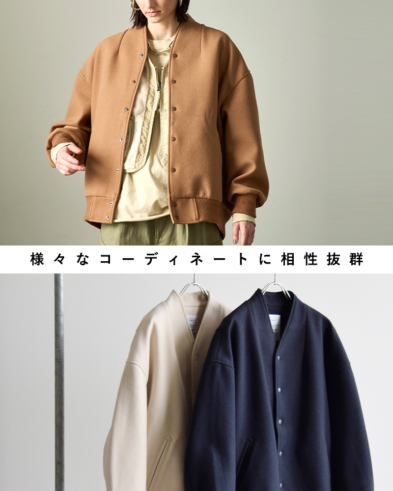 kha:ki(カーキ)カラーレスバーシティジャケット“COLLARLESSVARSITYJACKET”mil23fjk3210