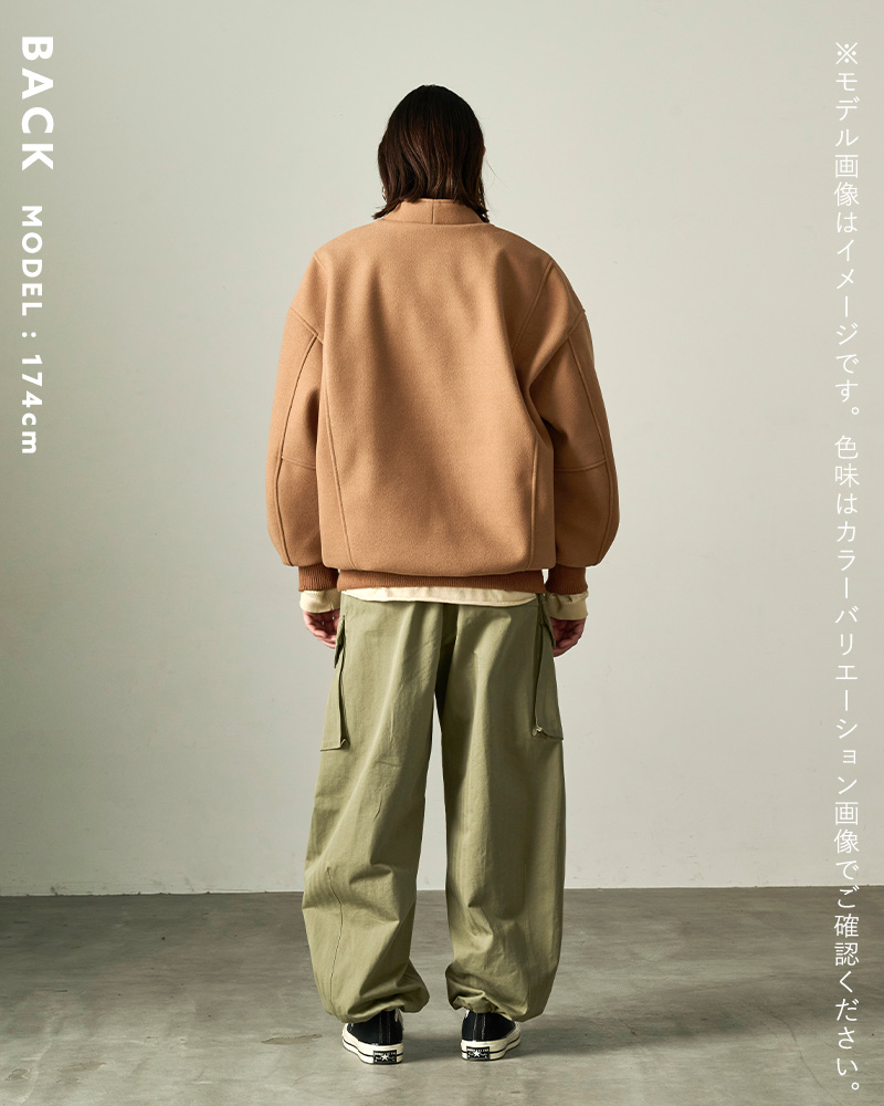 kha:ki(カーキ)カラーレスバーシティジャケット“COLLARLESSVARSITYJACKET”mil23fjk3210