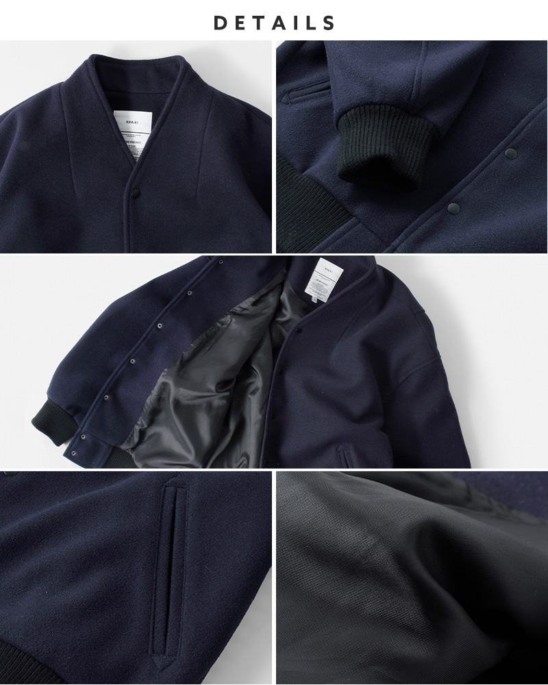 kha:ki(カーキ)カラーレスバーシティジャケット“COLLARLESSVARSITYJACKET”mil23fjk3210