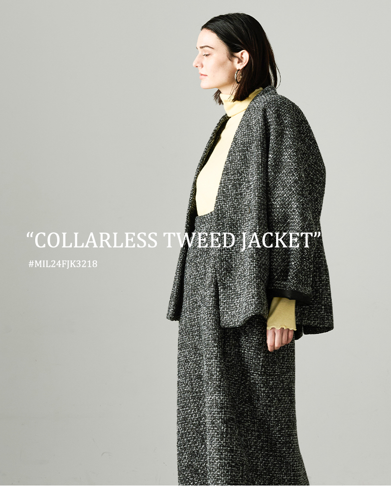 kha:ki(カーキ)ルーズツイードカラーレスWブレストジャケット“COLLARLESSTWEEDJACKET”mil24fjk3218