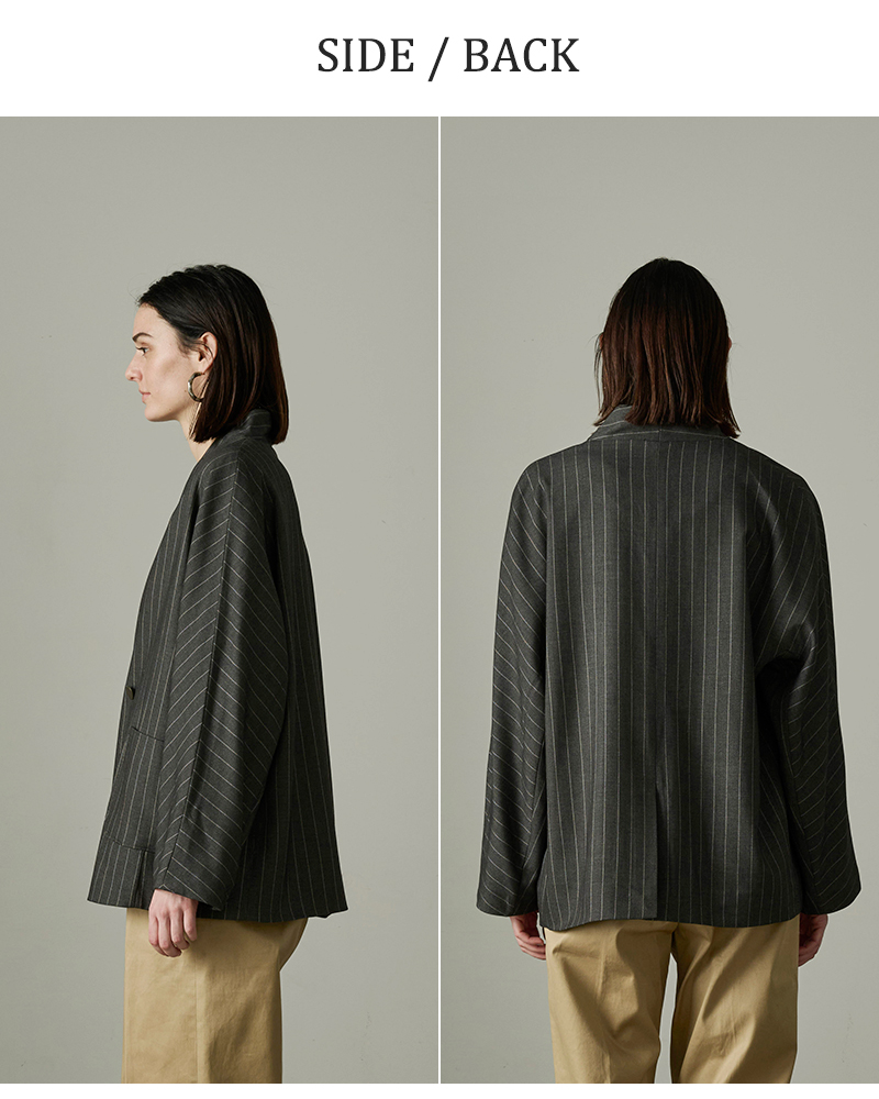 kha:ki(カーキ)チョークストライプカラーレスWブレストジャケット“COLLARLESSSTRIPEJACKET”mil24fjk3229