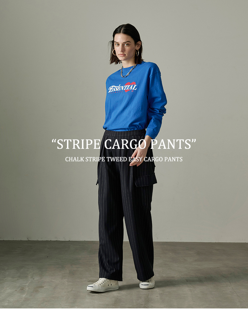 kha:ki(カーキ)チョークストライプツイードイージーカーゴパンツ“STRIPECARGOPANTS”mil24fpt3220