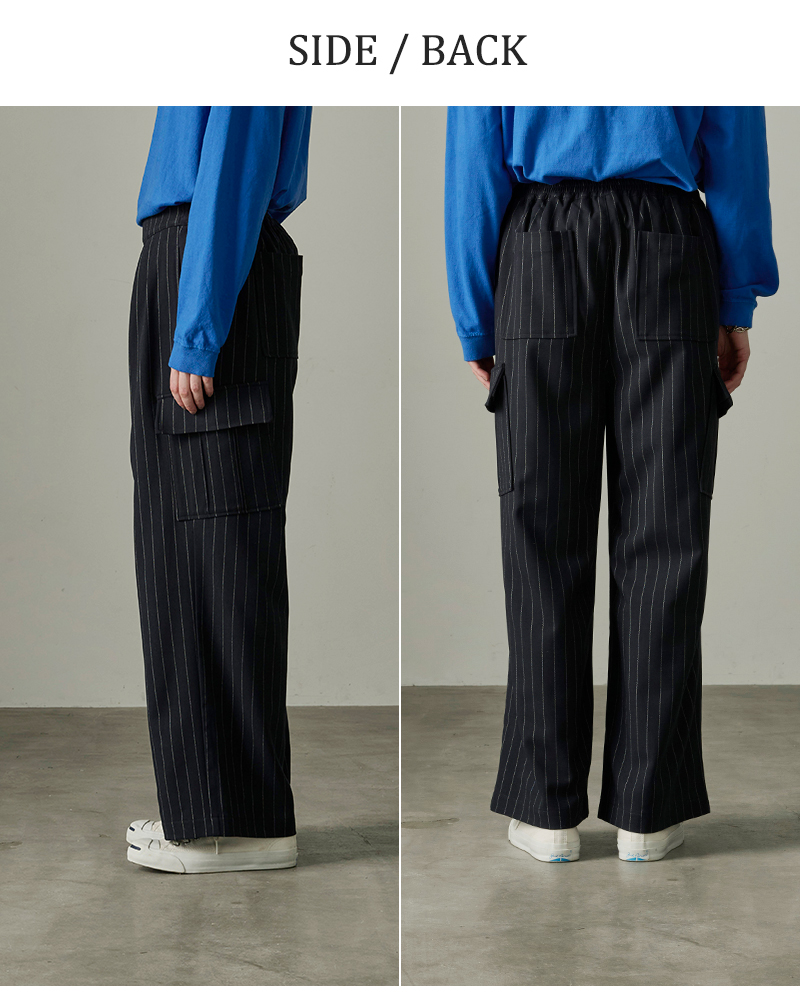 kha:ki(カーキ)チョークストライプツイードイージーカーゴパンツ“STRIPECARGOPANTS”mil24fpt3220