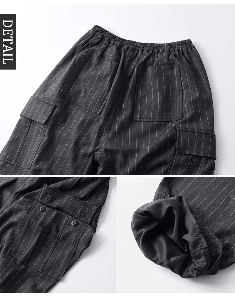 kha:ki(カーキ)チョークストライプツイードイージーカーゴパンツ“STRIPECARGOPANTS”mil24fpt3220