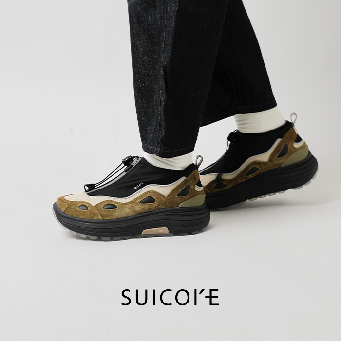 SUICOKE(スイコック)レザーナイロンパネルデザインフロントジップスニーカー“AKK-ZIP”og-381