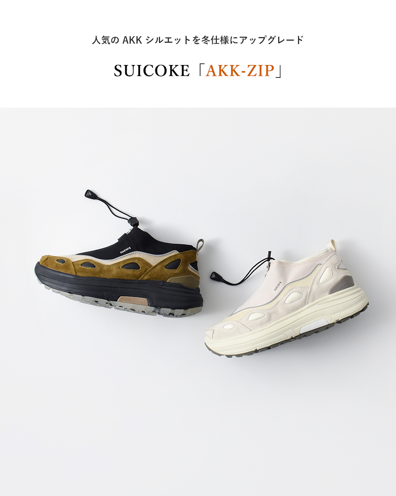 SUICOKE(スイコック)レザーナイロンパネルデザインフロントジップスニーカー“AKK-ZIP”og-381