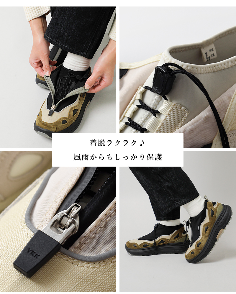 SUICOKE(スイコック)レザーナイロンパネルデザインフロントジップスニーカー“AKK-ZIP”og-381