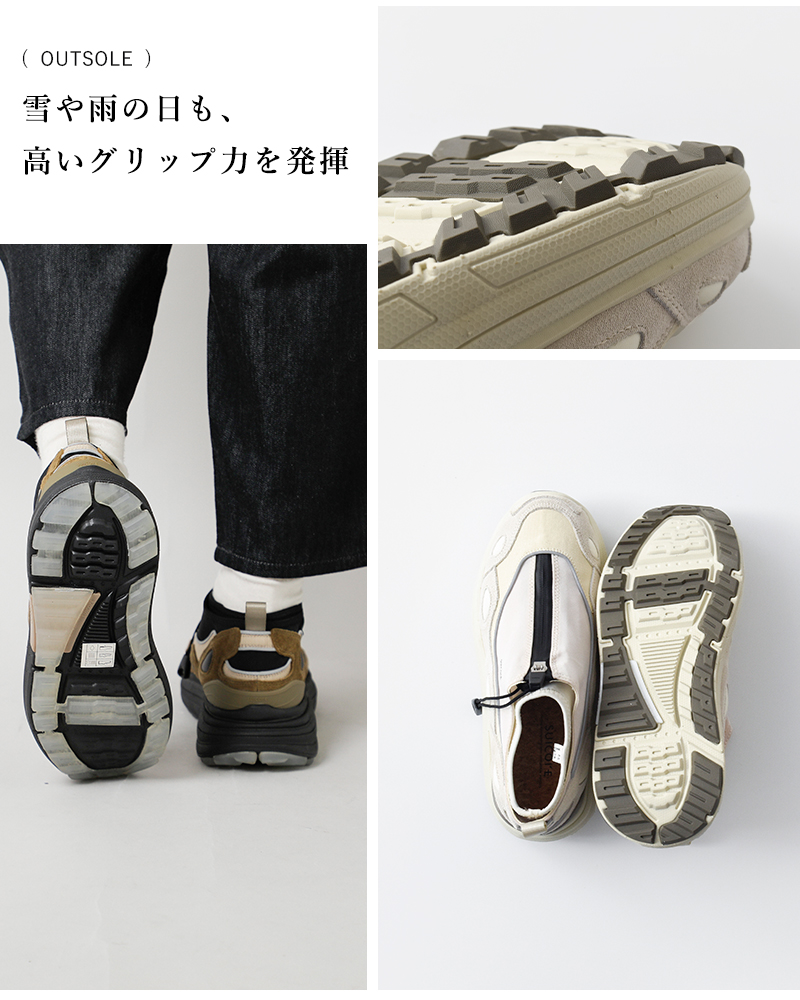 SUICOKE(スイコック)レザーナイロンパネルデザインフロントジップスニーカー“AKK-ZIP”og-381