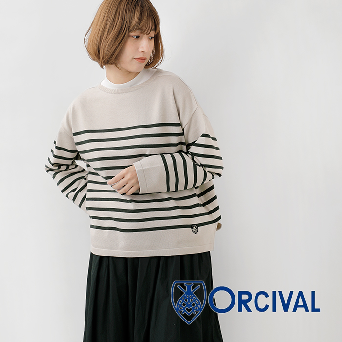 ORCIVAL(オーチバル・オーシバル)ウールプレーティングニットボーダーボートネックプルオーバーor-d0101cra