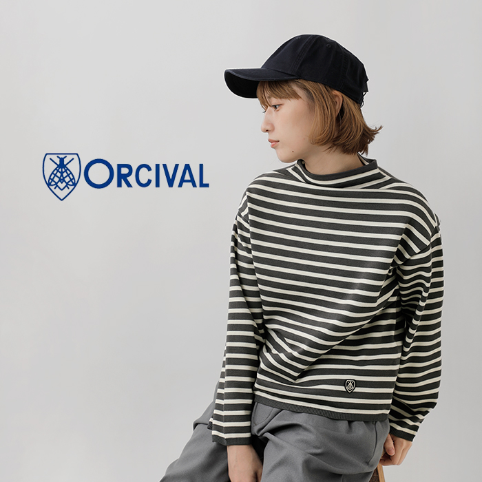 ORCIVAL(オーチバル・オーシバル)ウールプレーティングニットボーダーモックネックプルオーバーor-d0113cra