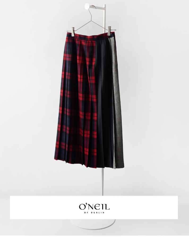 ONEIL OF DUBLIN(オニールオブダブリン)ウールパッチワークプリーツスカートpatchwork-p-longskirt