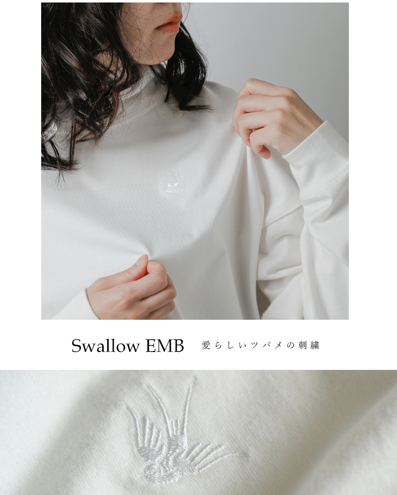 RHODOLIRION(ロドリリオン)コットンスワロー刺繍タートルネックTシャツ“SwallowEMB.TurtleNeckTee”ps1085