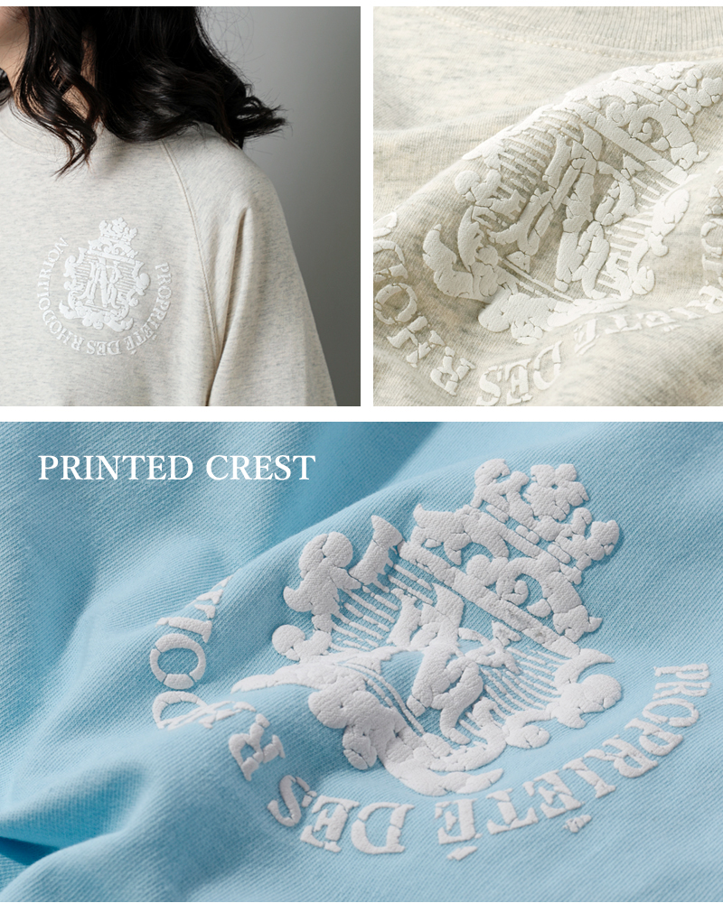 RHODOLIRION(ロドリリオン)コットンクレストプリントクルースウェットシャツ“PrintedCrestCrewSweatshirt”ps1093