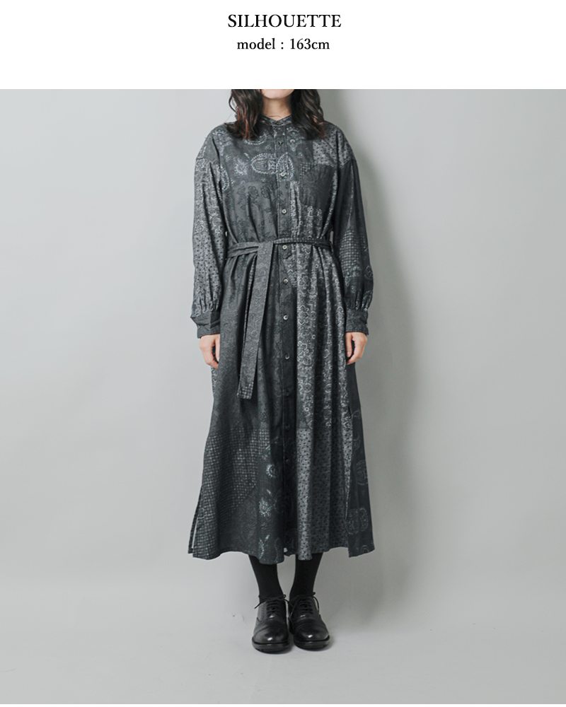 ENGINEERED GARMENTS(エンジニアド ガーメンツ)コットンパターンブロックプリントバンドカラードレス“BandedCollarDress”ps532