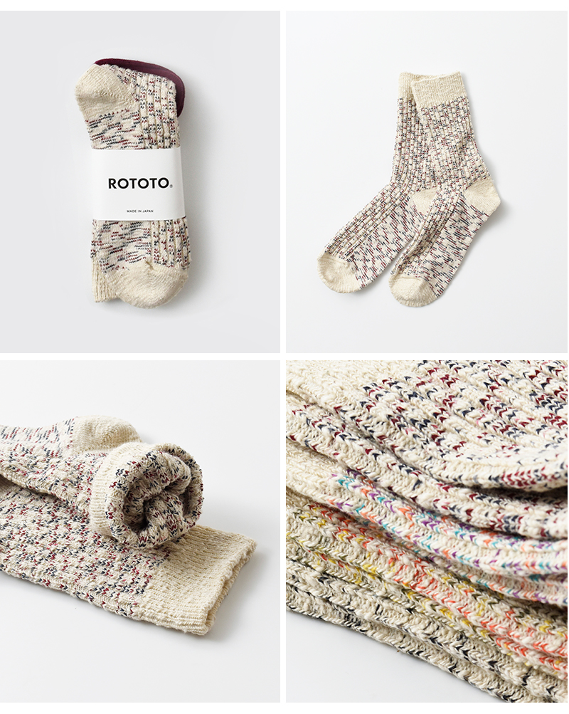 ROTOTO(ロトト)かすり染めリブクルーソックス“KASURIRIBBEDCREWSOCKS”r1513