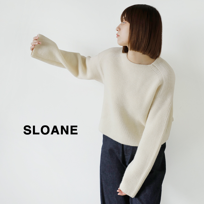 SLOANE(スローン)7G片畦編みメリノウールラウンドネックニットプルオーバーsl9w-774