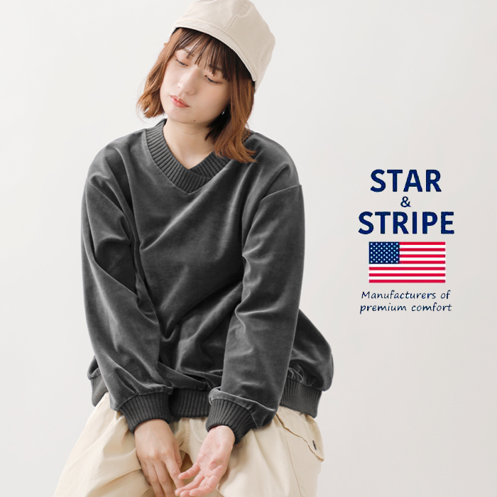 STAR&STRIPE(スターアンドストライプ)Vネックベロアロングスリーブプルオーバーssmd-045