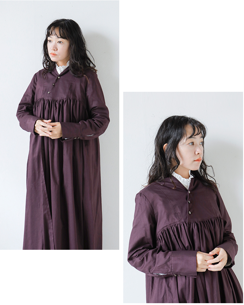 the last flower of the afternoon(ラストフラワーオブジアフタヌーン)コットンローンファネルネックシャツドレス“静寂の欠片Funnelneckshirtdress”tlf-125-op001-la