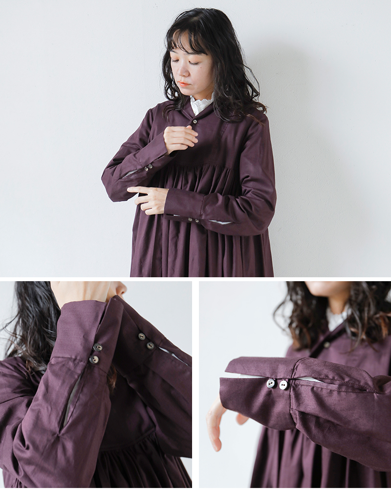 the last flower of the afternoon(ラストフラワーオブジアフタヌーン)コットンローンファネルネックシャツドレス“静寂の欠片Funnelneckshirtdress”tlf-125-op001-la