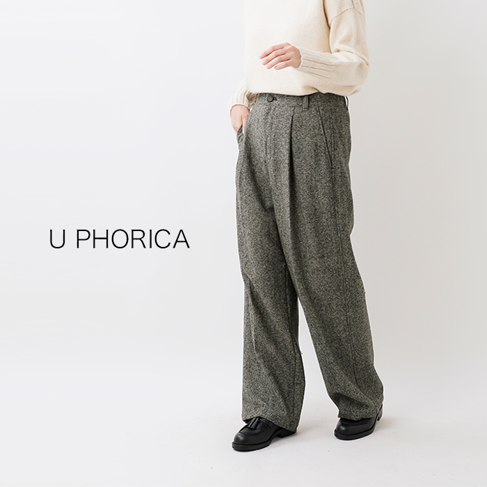 U PHORICA(ユーフォリカ)ウールツイードセンタープレスストレートアウトタックパンツu25-02637-43