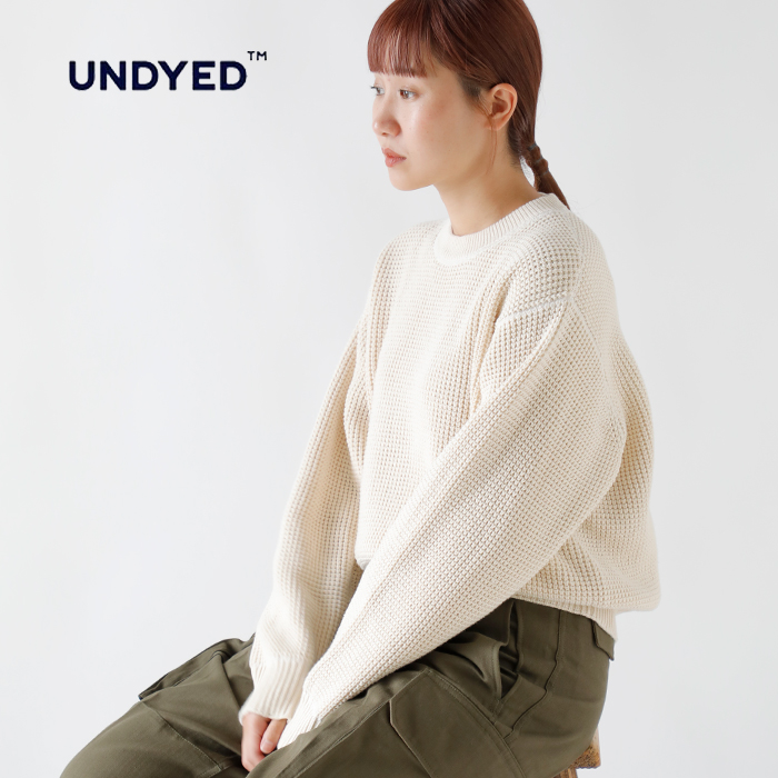 UNDYED(アンダイド)SALLYFOXカラードオーガニックコットンニットワッフルクルーネックプルオーバー“KNITWAFFLECREW”uns23akc041