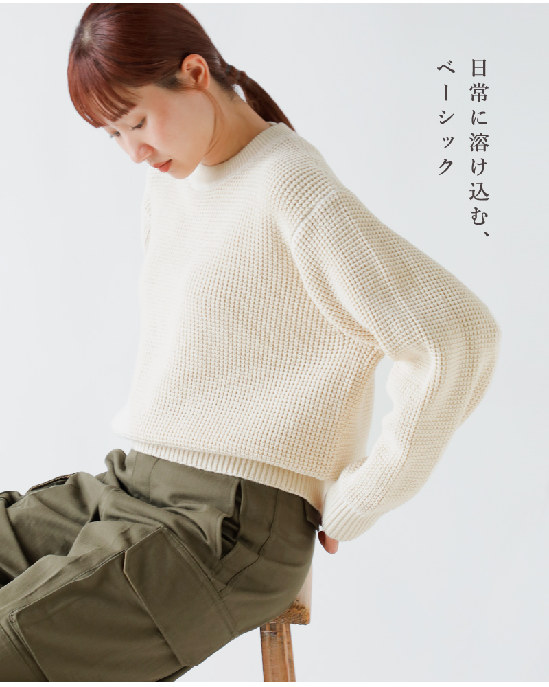 UNDYED(アンダイド)SALLYFOXカラードオーガニックコットンニットワッフルクルーネックプルオーバー“KNITWAFFLECREW”uns23akc041