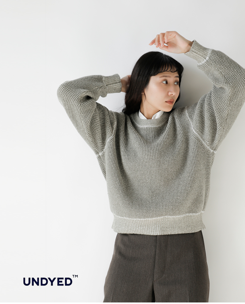 UNDYED(アンダイド)SALLYFOXカラードオーガニックコットンニットワッフルクルーネックプルオーバー“KNITWAFFLECREW”uns23akc041