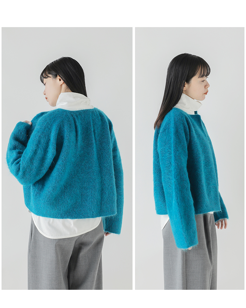 unfil(アンフィル)ストレッチモヘアボタンレスカーディガン“stretchsuperkidmohairshortcardigan”wffl-uw134