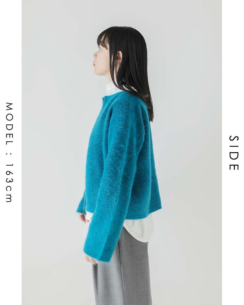 unfil(アンフィル)ストレッチモヘアボタンレスカーディガン“stretchsuperkidmohairshortcardigan”wffl-uw134