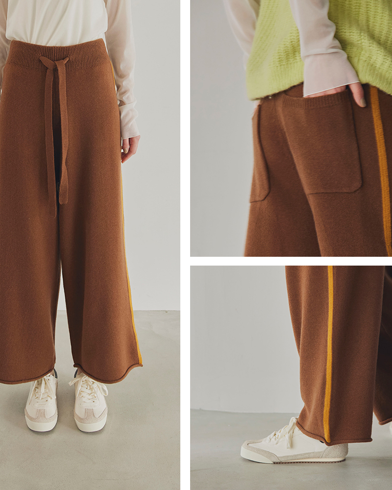 whyto(ホワイト)メリノウールカシミヤサイドラインニットパンツ“sidelineknitpants”wht24fkn4029