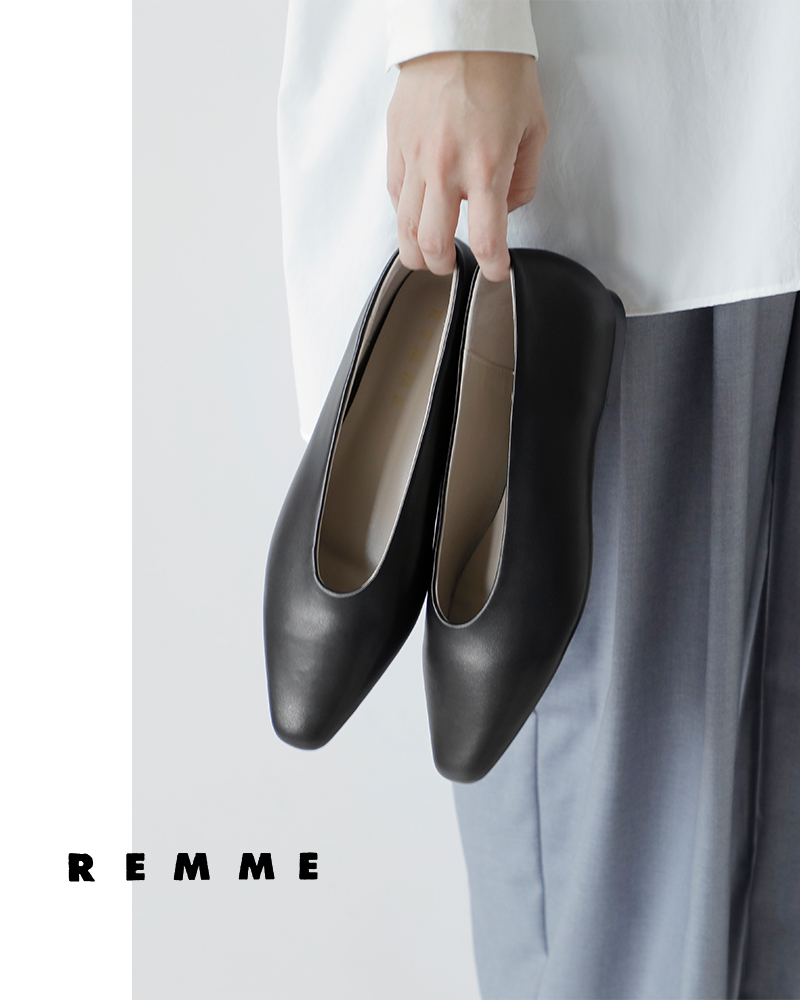 REMME(レメ)シープレザーポインテッドスクエアトゥフラットシューズzh-linea-so