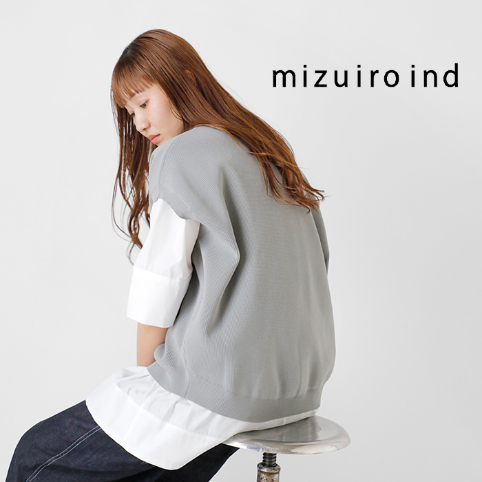mizuiro-ind(ミズイロインド)畦編みニットコクーンベスト1-220015
