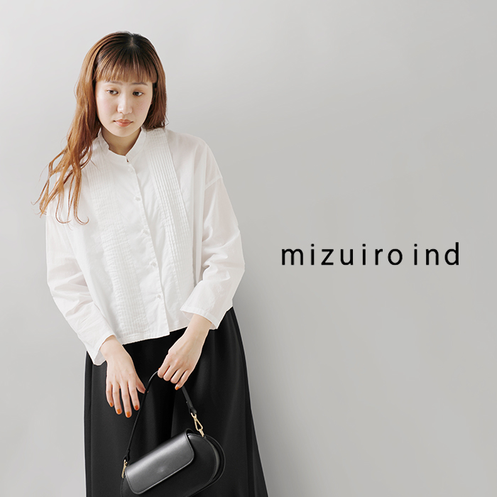mizuiro-ind(ミズイロインド)コットンピンタックスタンドカラーワイドシャツ1-230050