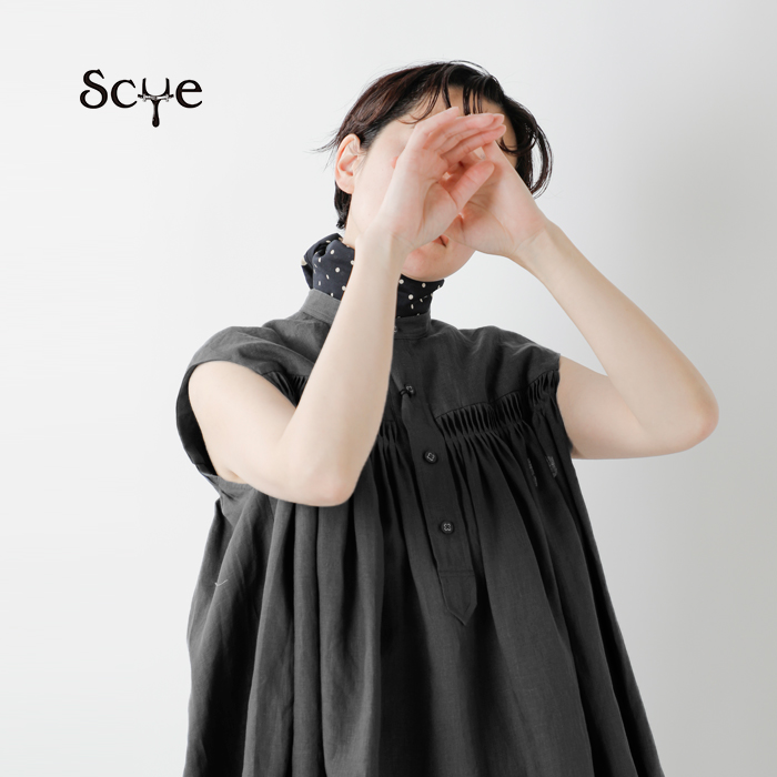 Scye(サイ)オーガニックリネンピンタックスリーブレスシャツ1224-31008