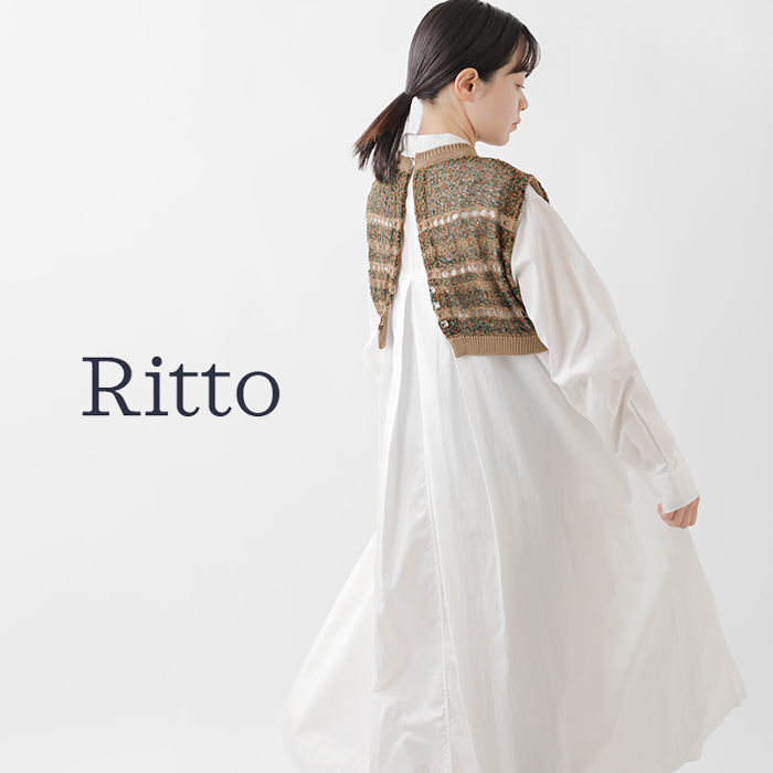 Ritto(リット)コットンアセテートノースリーブニットベスト202474-sb