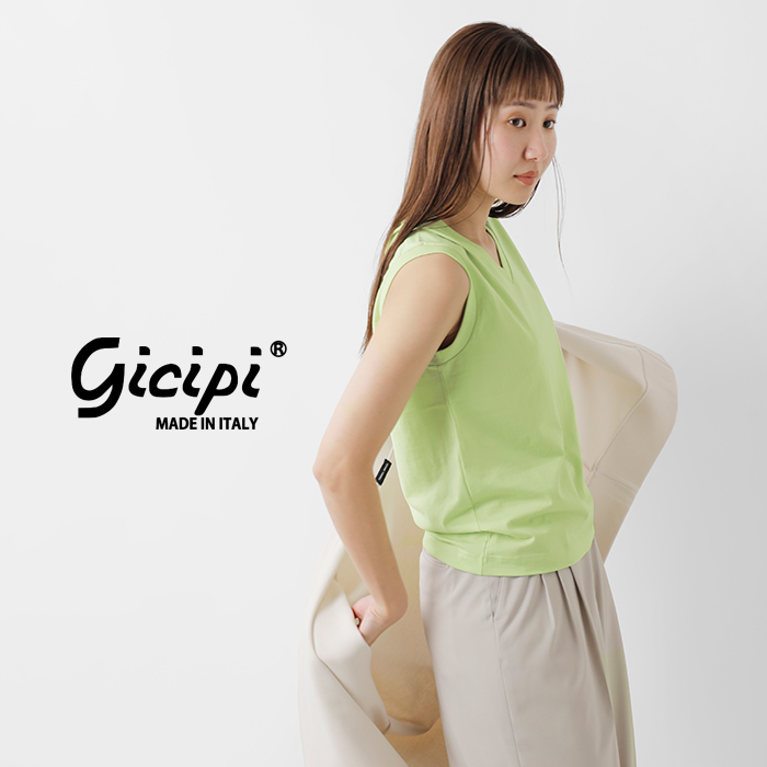 GICIPI(ジチピ)コットンVネックノースリーブTシャツ“ACCIAIO”2414p