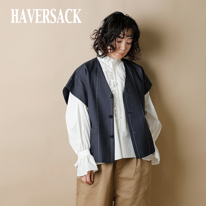 HAVERSACK(ハバーサック)ラミーワイドピンストライプスリーブレスショートジャケット