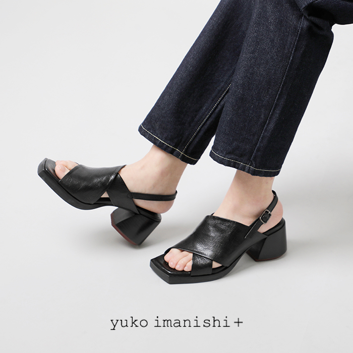 yuko imanishi+(ユウコイマニシプラス)キップゴートレザーオープントゥバックストラップサンダル742063