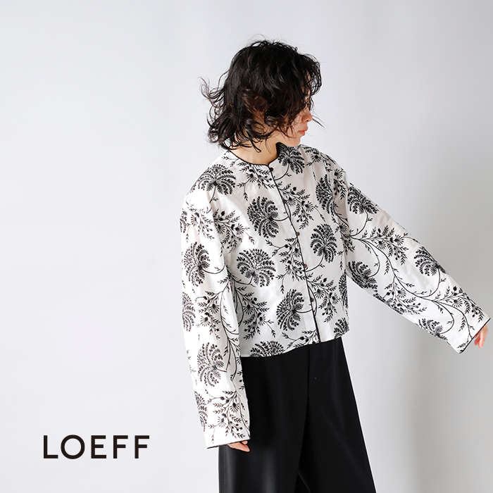 LOEFF(ロエフ)コットンフラワー刺繍ノーカラーシャツ8811-299-0061