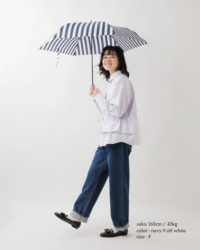 Traditional Weatherwear(トラディショナルウェザーウェア)ミニバンブーハンドル撥水UVカット加工晴雨兼用ストライプ折り畳み傘“FOLDINGBAMBOOMINI”a241slggo0259sg
