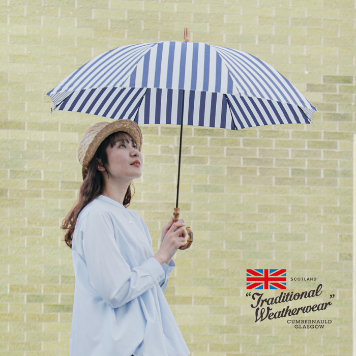 Traditional Weatherwear(トラディショナルウェザーウェア)ミニバンブーハンドル撥水UVカット加工晴雨兼用ストライプ長傘“UMBRELLABAMBOOLITE”a241slggo0260sg