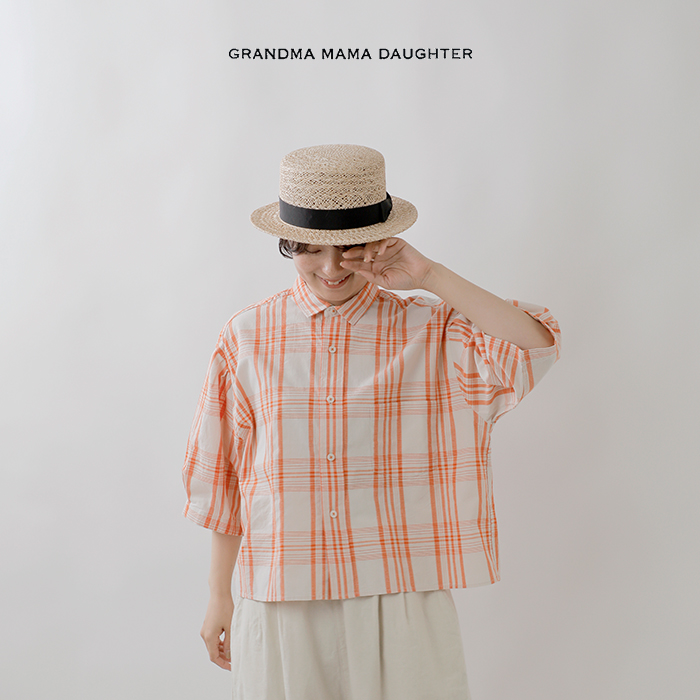 GRANDMA MAMA DAUGHTER(グランマ ママ ドーター)コットンドビーチェックバルーンスリーブシャツgs2413781