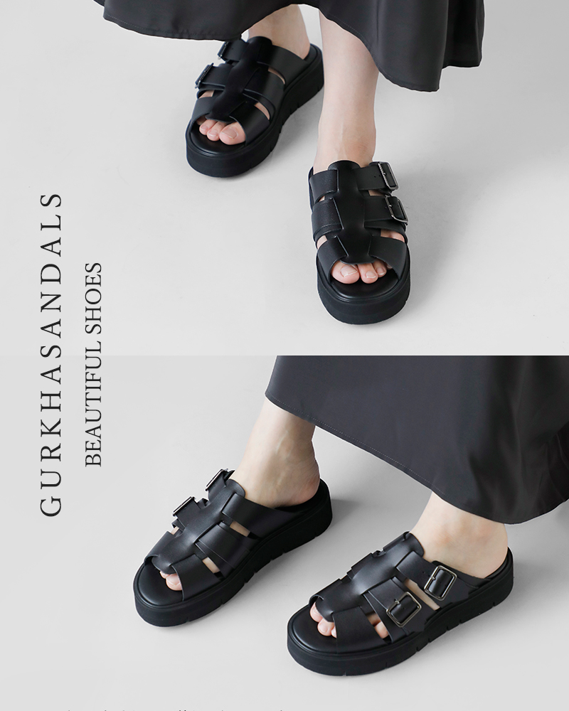 BEAUTIFUL SHOES(ビューティフルシューズ)ステアレザービブラムソールグルカスライドサンダルgurkhasandals