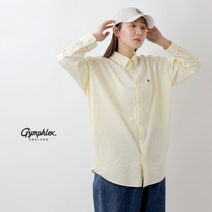 Gymphlex(ジムフレックス)コットンボタンダウンカラーロングスリーブストライプワイドシャツgy-b0285tts
