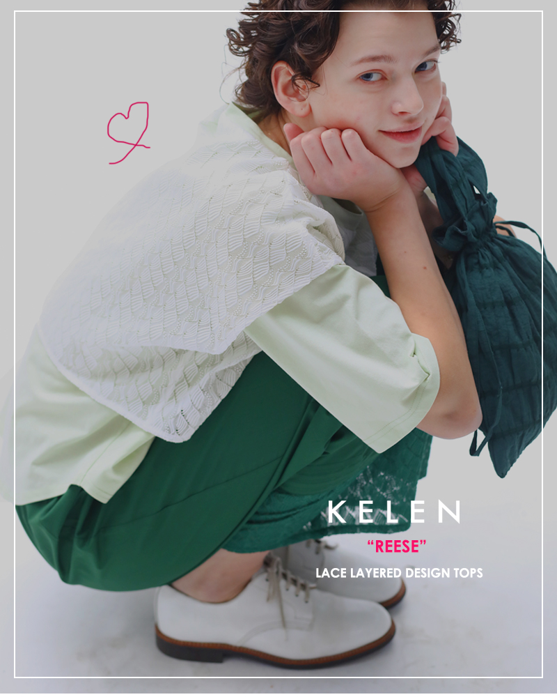 kelen(ケレン)コットンジャージーレースレイヤードデザイントップス“REESE”lkl24sbl2138