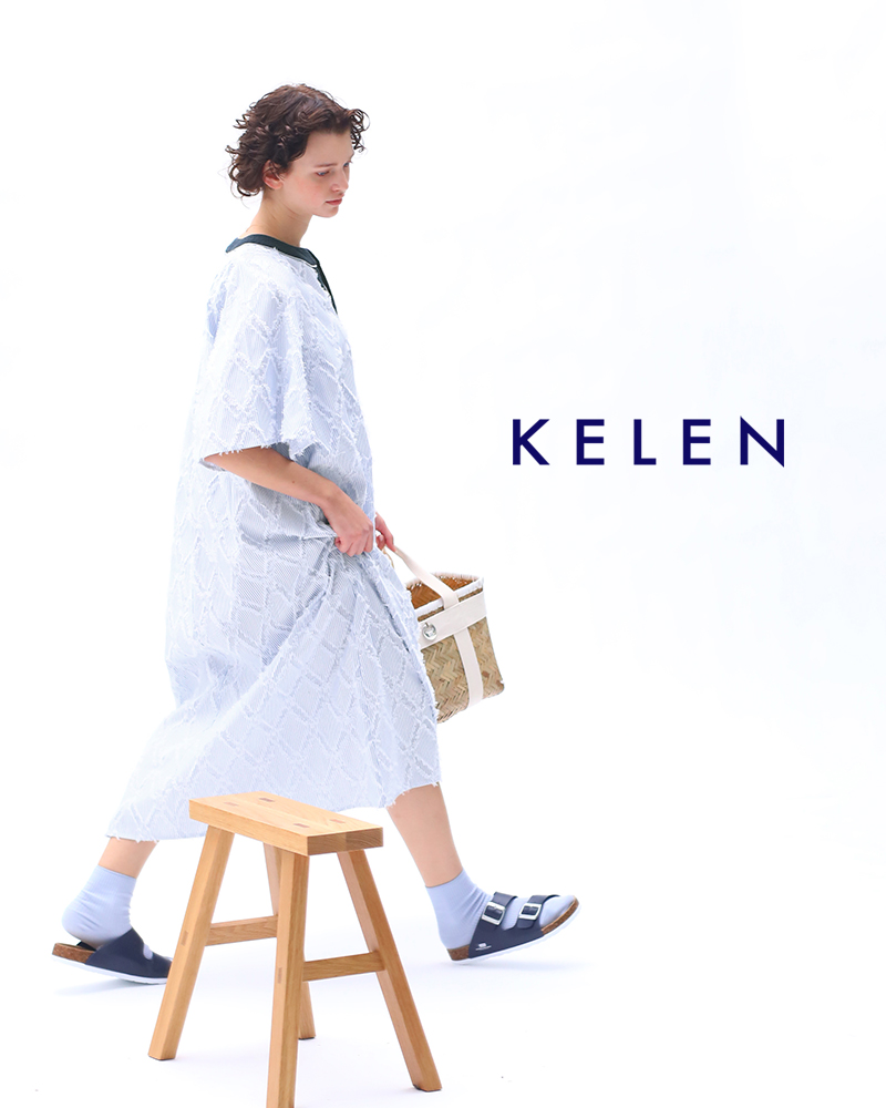 kelen(ケレン)カットジャガードフリンジデザイン配色スキッパーワンピース“ELLA”lkl24sop2065
