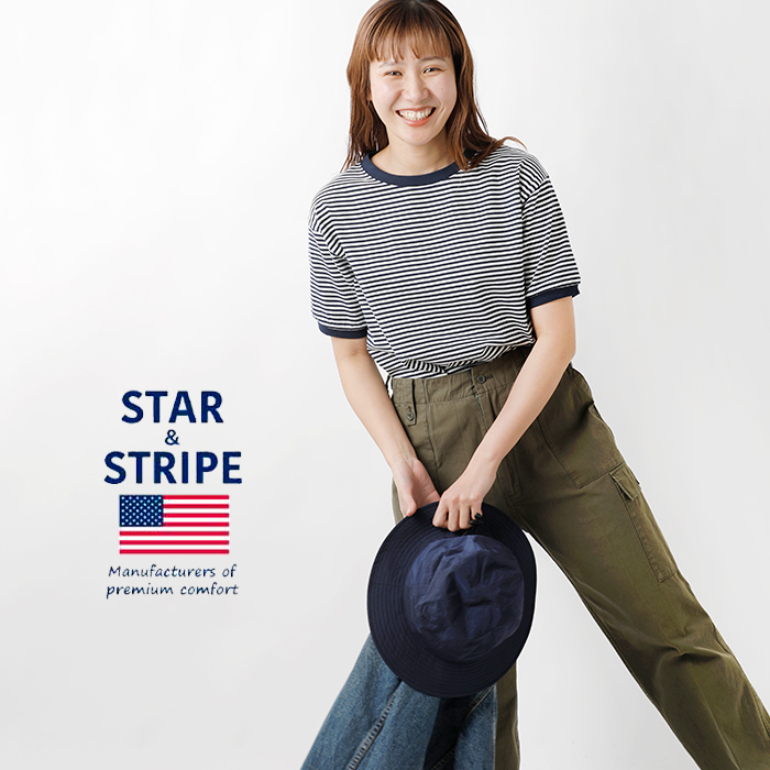 STAR&STRIPE(スターアンドストライプ)ボーダーリンガーTシャツmd-028