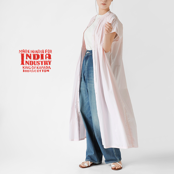 INDIA INDUSTRY(インディアインダストリー)コットンピンタックシャツドレス“Agra”nd-g0072pop