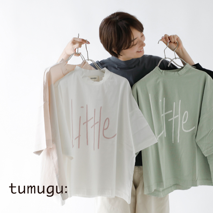 tumuguラフィ天竺コットンロゴプリントハーフスリーブTシャツ”little”tc24106