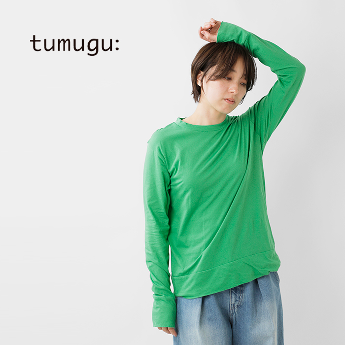 tumugu(ツムグ)フェザリーコットンクルーネックロングスリーブカットソーtc24108